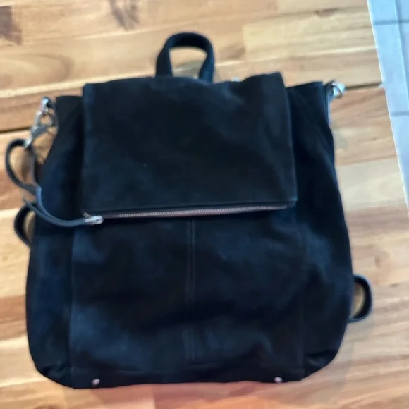 Free People Camilla Black Suede Leather Convertible Backpack| Hobo Slouch Bag - Picture 8 of 9